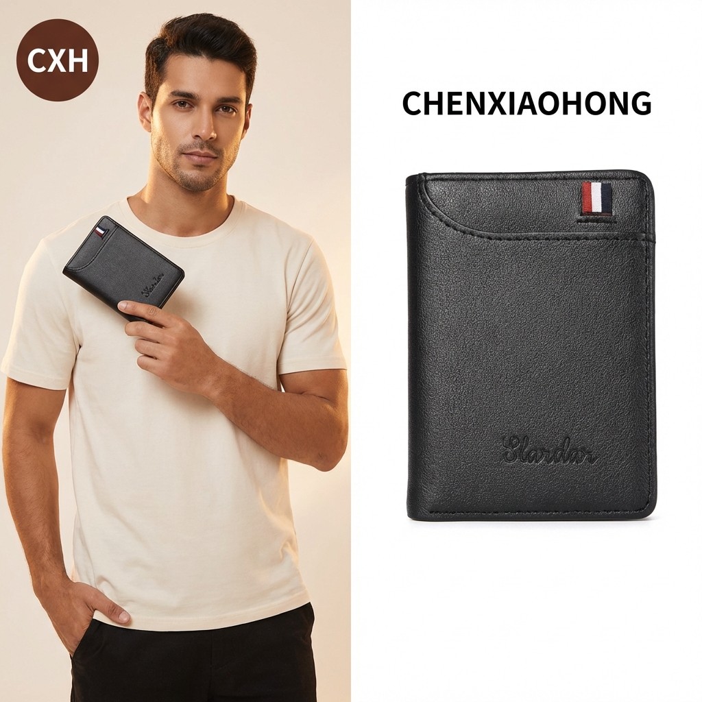 Carteira Ultra-Fina Masculina, Estilo Vertical, Ca