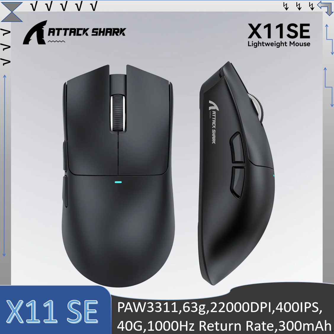 Mouse Gamer Leve Attack Shark X11 SE com Três Mod