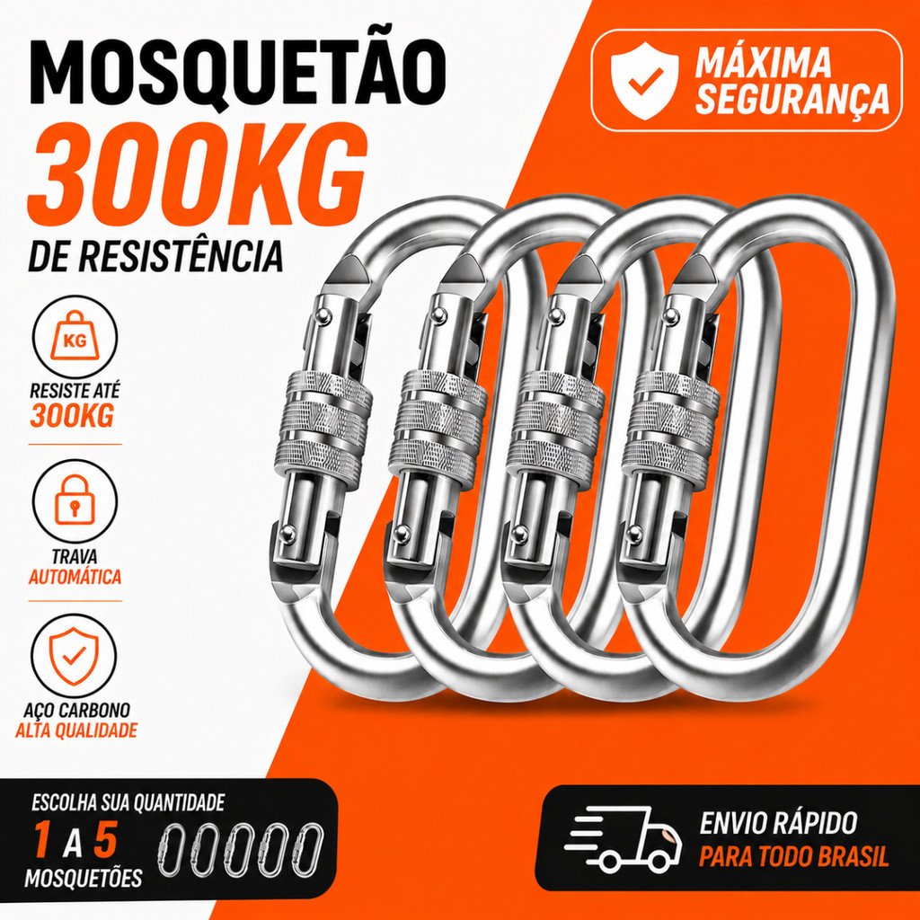 Mosquetão com Trava Rosca 300kg 3 Kn Reforçado A