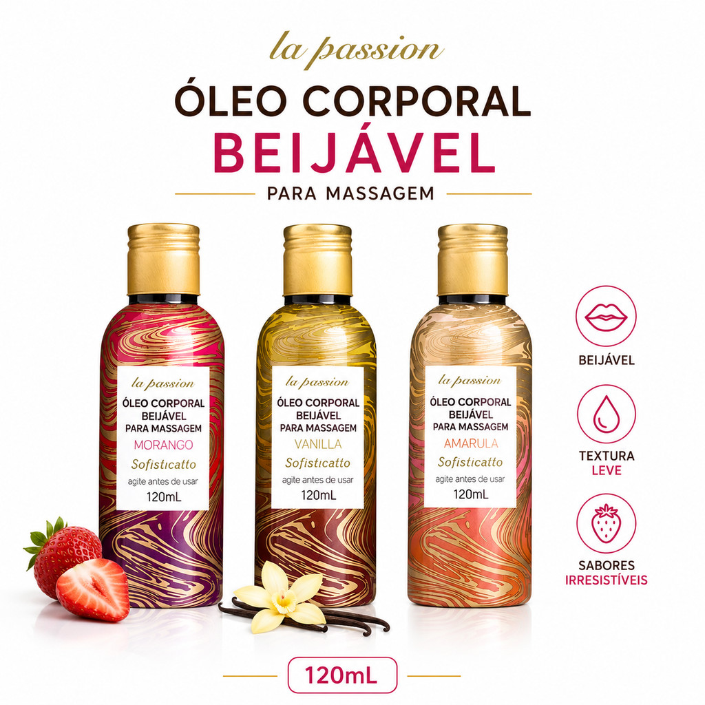 Óleo Corporal Beijável Sabores Morango Vanilla A