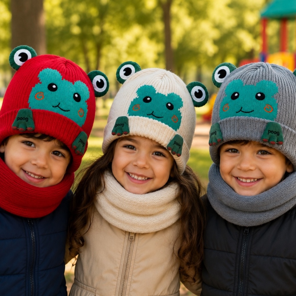 Kit Touca Infantil Com Gola Forrada + Cachecol Inv