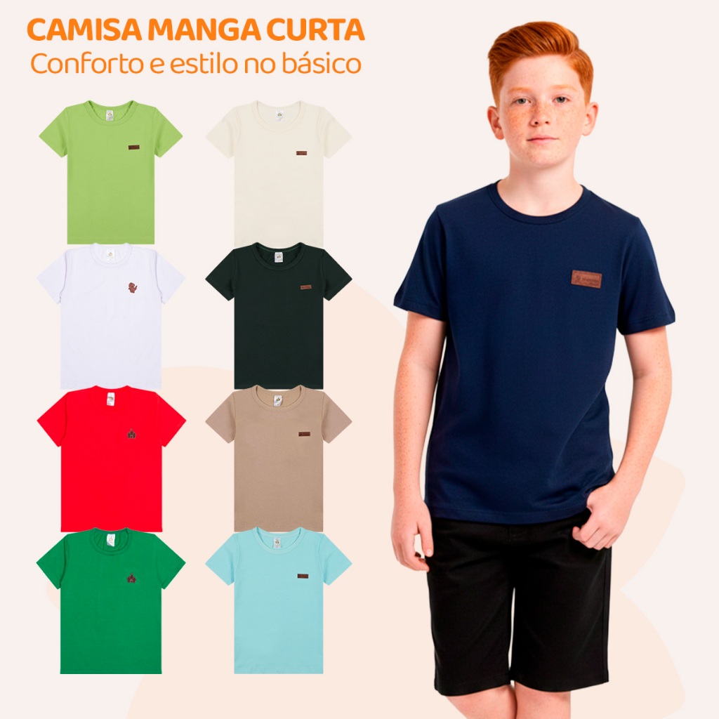 Camiseta Juvenil Menino Básica Lisa Manga Curta M