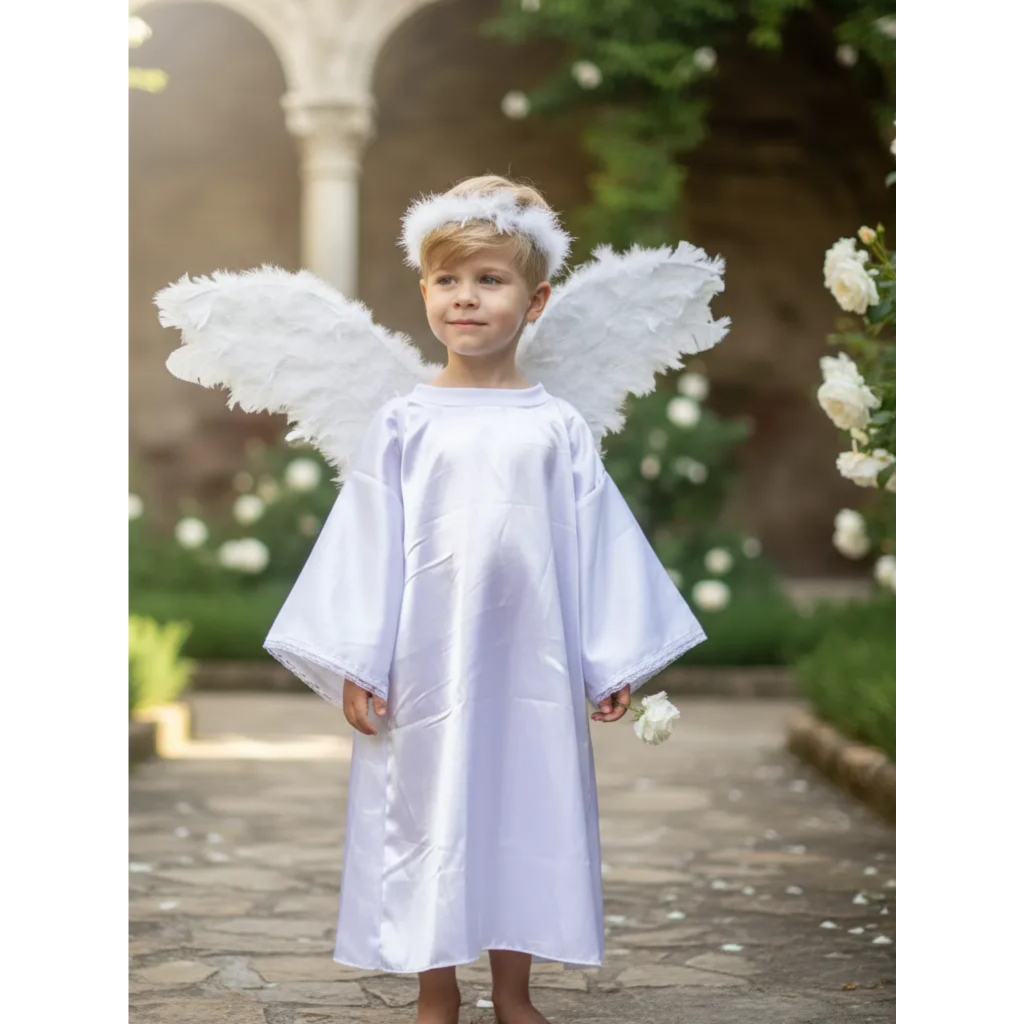 Túnica de Anjo Cetim Bata infantil para batizado 