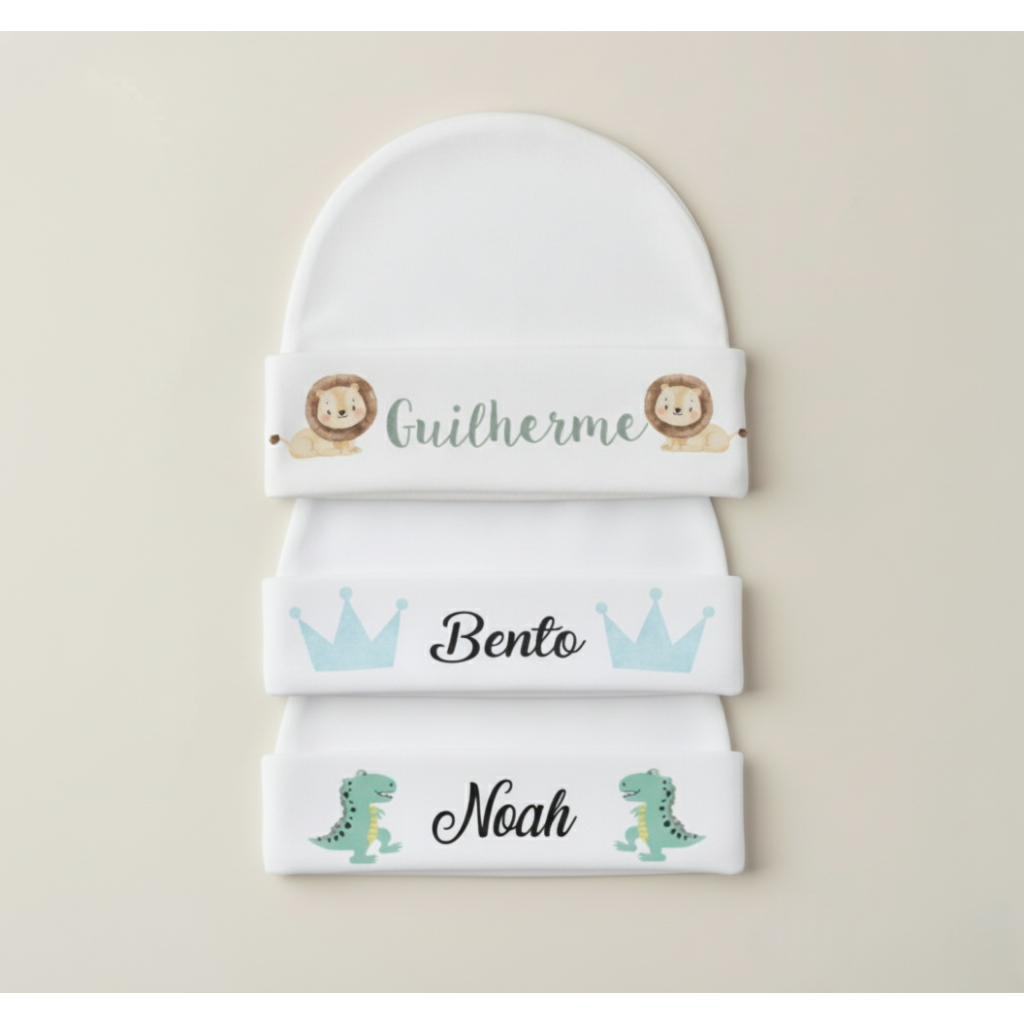 Touca RN Bebe Personalizada Nome Enxoval Recém Na
