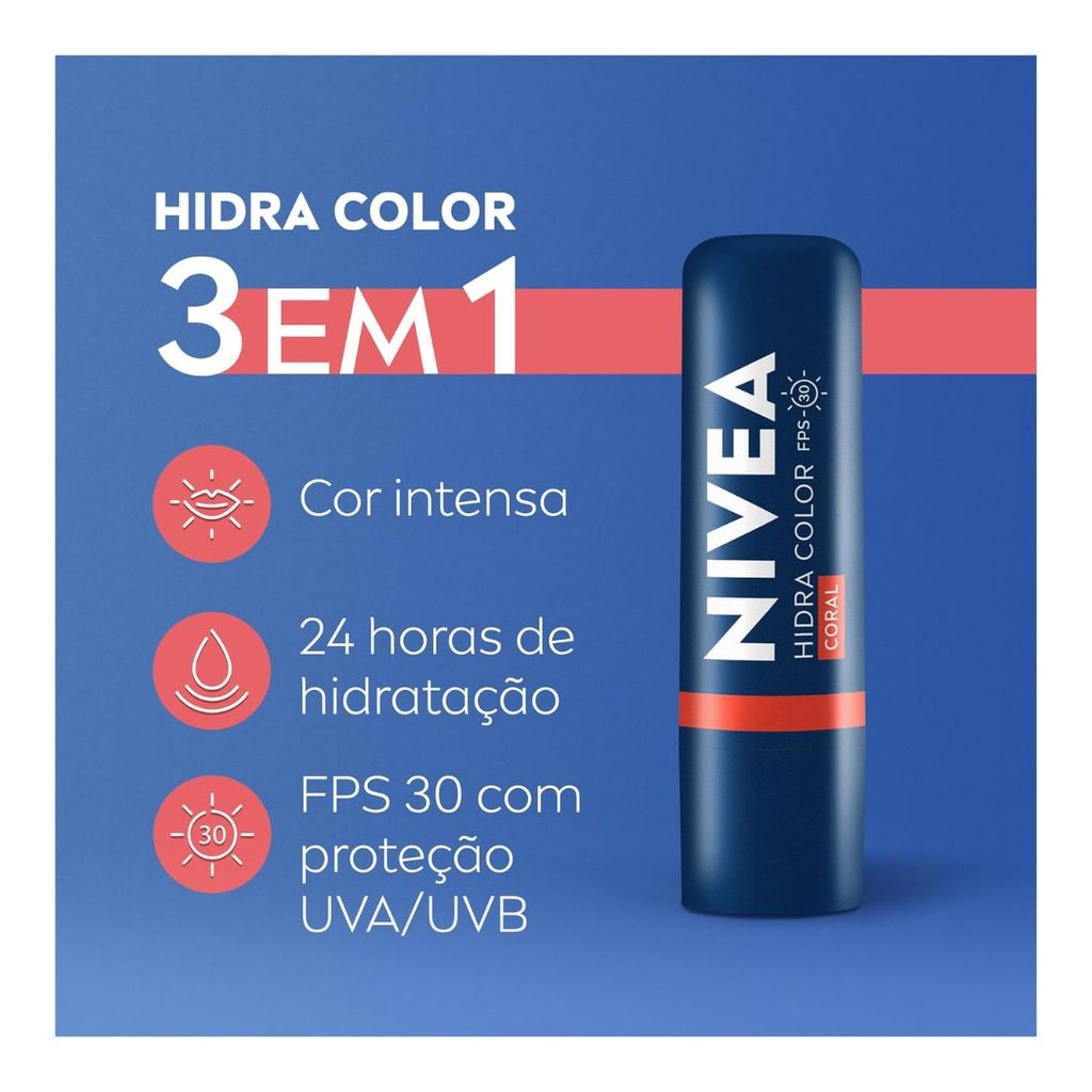 Nivea Hidra Color Lip Balm Coral/Rosé/Vermelho 4,