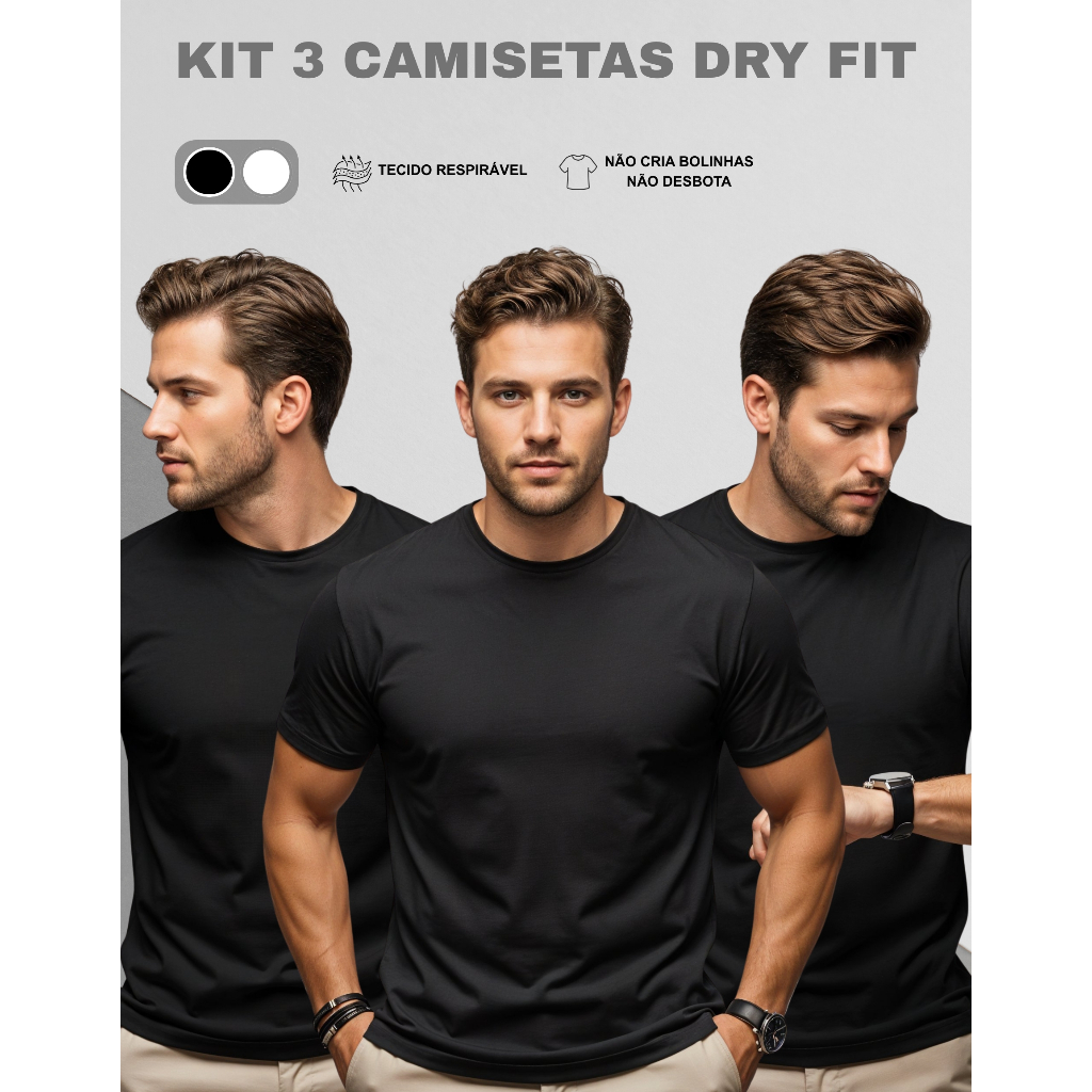 Kit 3 Camisetas Dry Fit Masculina Premium Academia