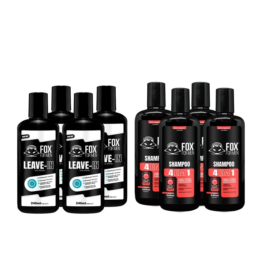 KIT 4 LEAVE IN + 4 SHAMPOO 4 EM 1 FOX FOR MEN PROM