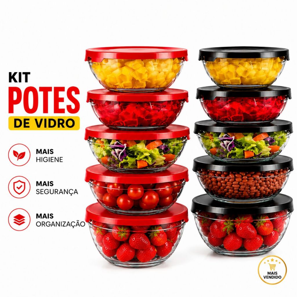 Kit Conjunto 5/10 Potes Tigela de vidro Bowl comTa