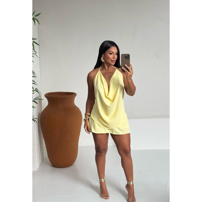 conjunto shorts saia  e blusa de alçinha com deco