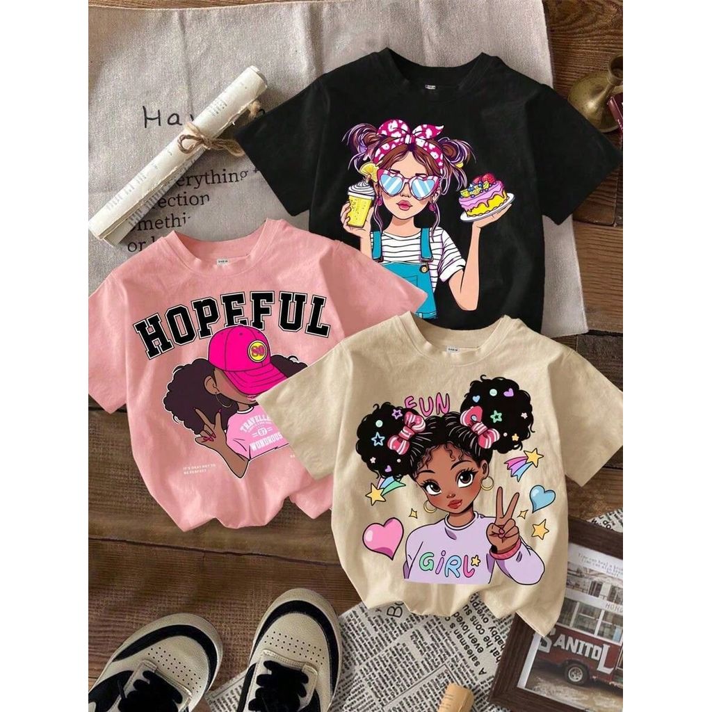 Kit 3 Camisetas Feminina Infantil Menina Básica C