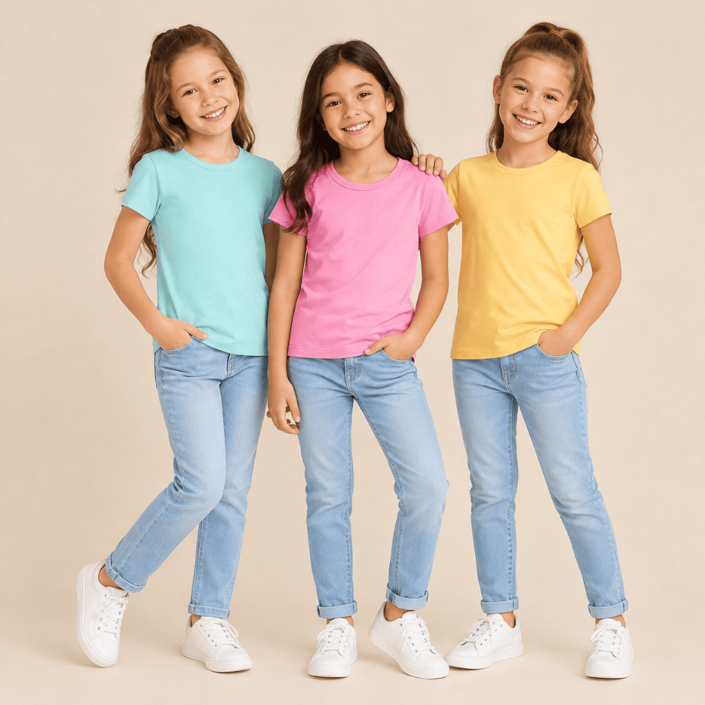 Kit 3 Blusas Manga Curta Infantil Básica Menina, 