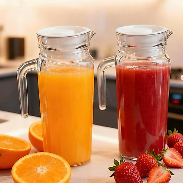 2 Jarras de Vidro Suíça 1L Com Tampa Água Suco 