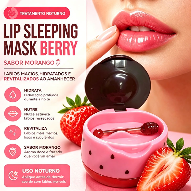 Máscara labial para dormir com sabor de morango /