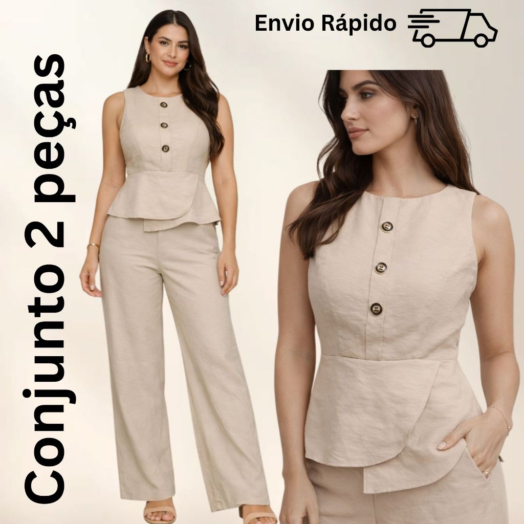 CONJUNTO FEMININO ELEGANTE CHIC CALÇA PANTALONA+C