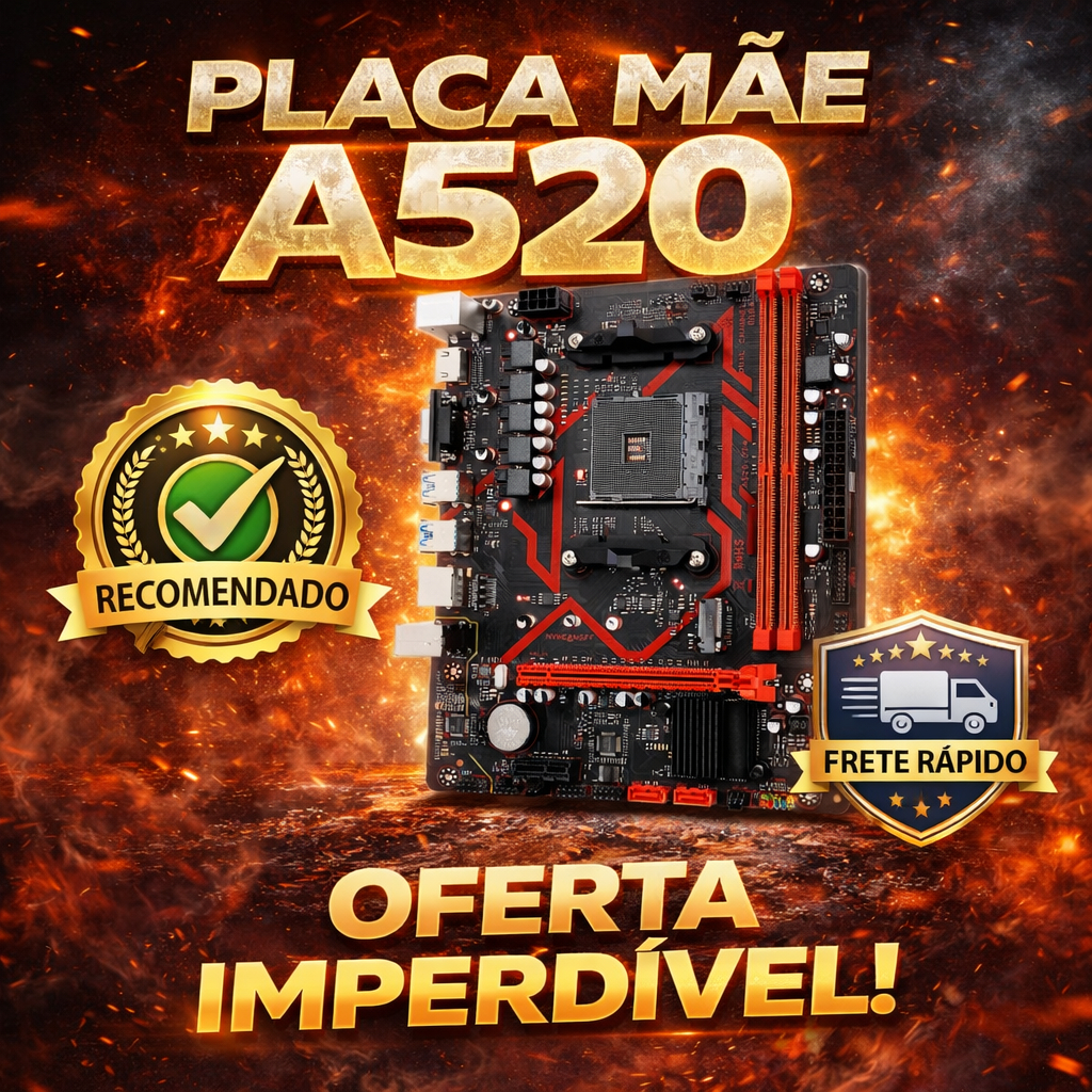 Placa-Mãe A520M AM4 | Suporte Ryzen 3000 a 5000 |