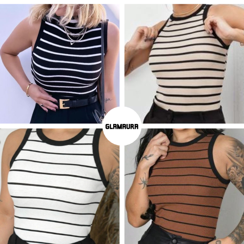 Kits  Camiseta Regata Feminina Listrada Canelada  