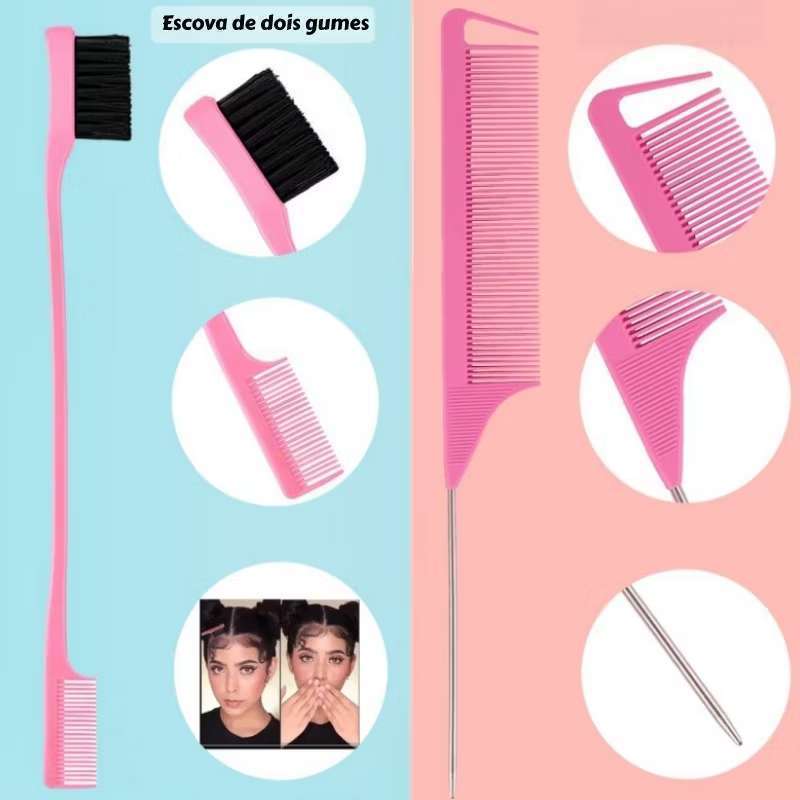 Conjunto De Escova De Cabelo 3 Peças Com Pente De