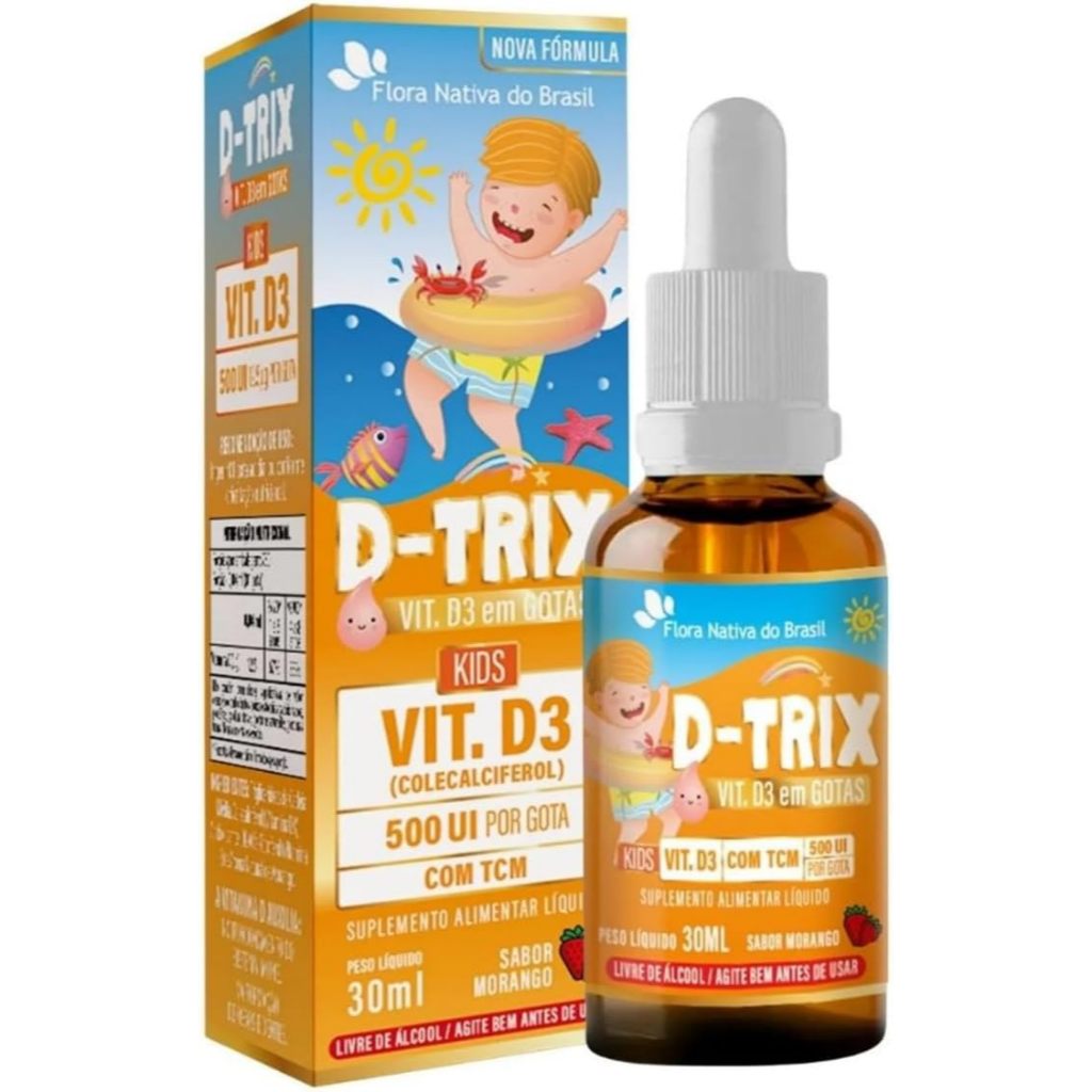 D-Trix Vitamina D3 em Gotas 30ml Sabor Morango 