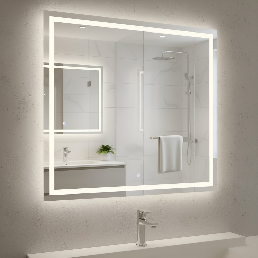 Espelho Quadrado 50×50 Jateado com LED Touch 