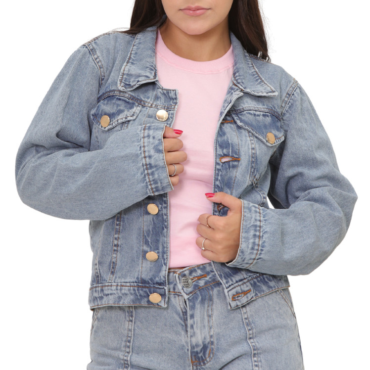 Jaqueta jeans marmorizada modinha 100% algodão ro