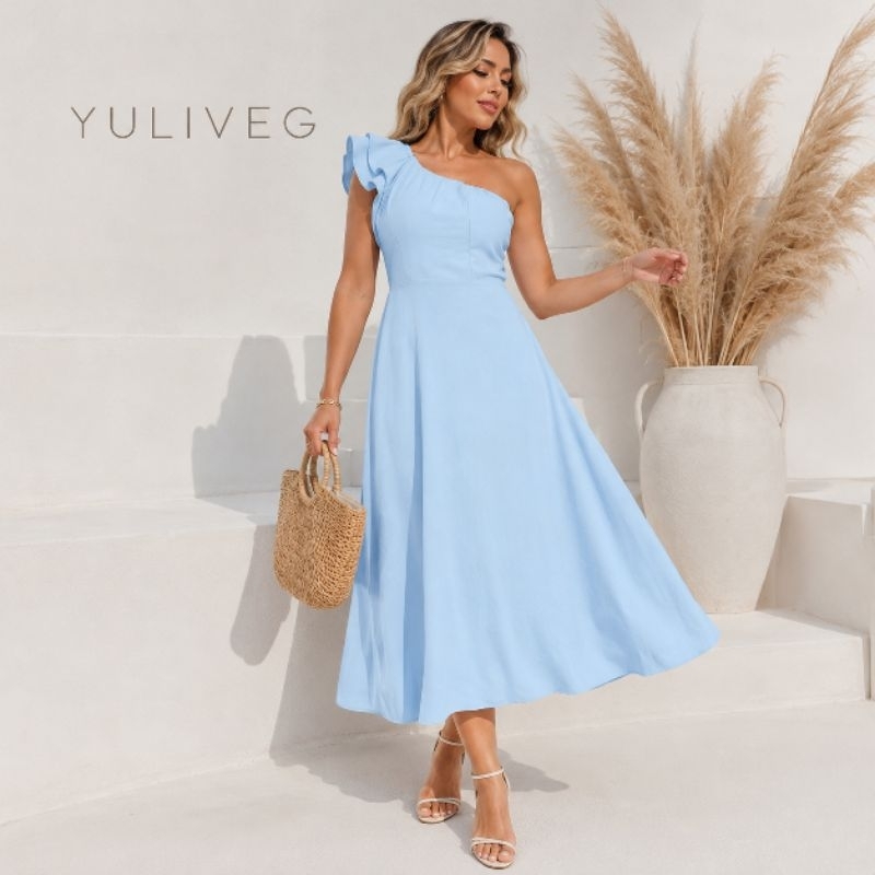 ..Vestido Luxo Elegante Com Manga Babado e Bolho M