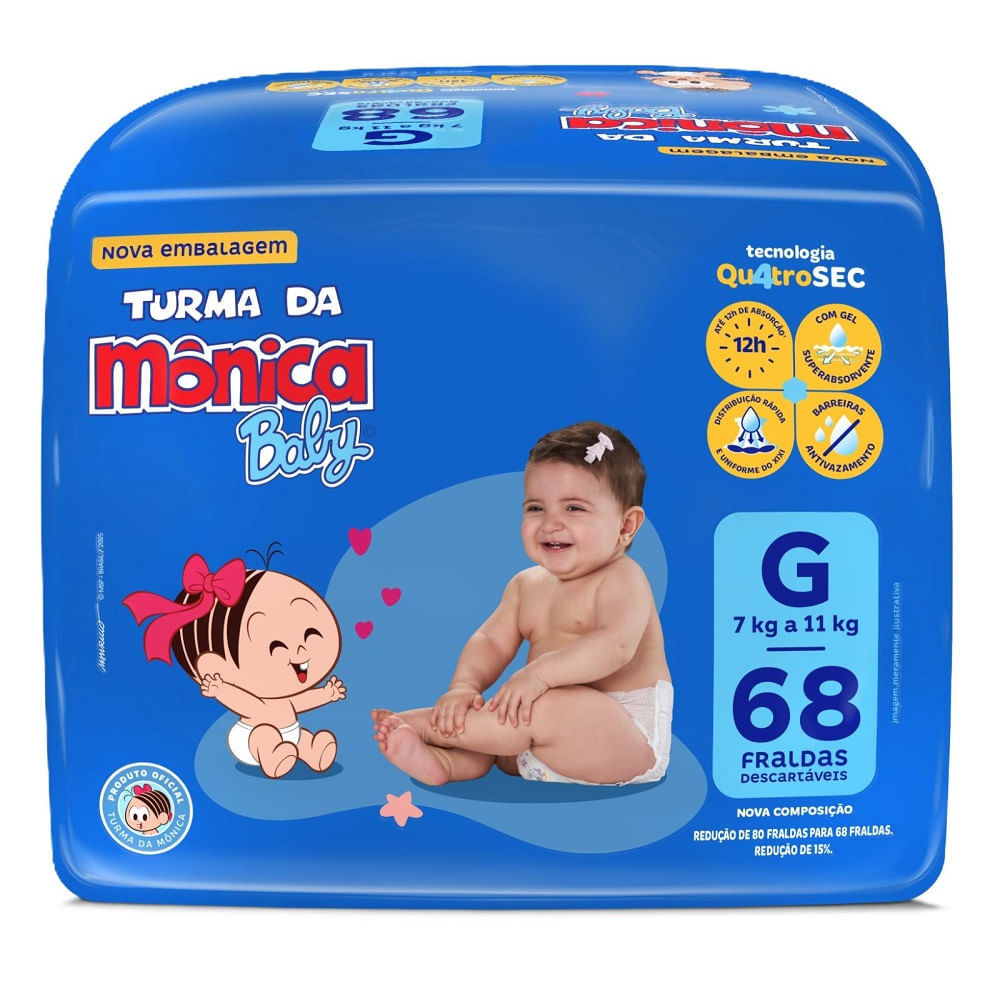 Fralda Turma da Mônica Baby G 68 Unidades
