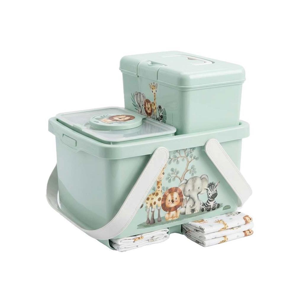 Kit Trocador Safari Verde 3 Peças Bebê Enxoval P