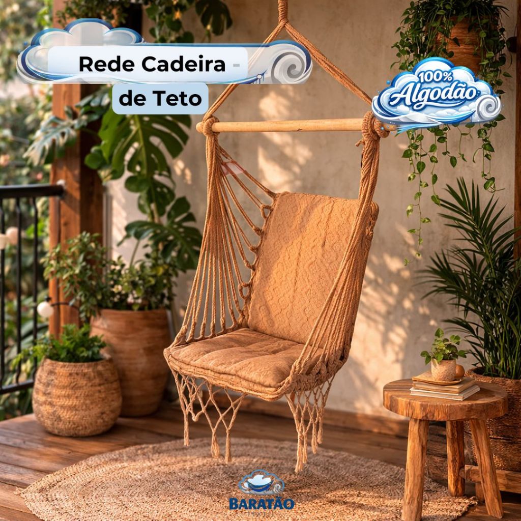 Rede Cadeira Suspensa De Teto 100% Algodão Cadeir