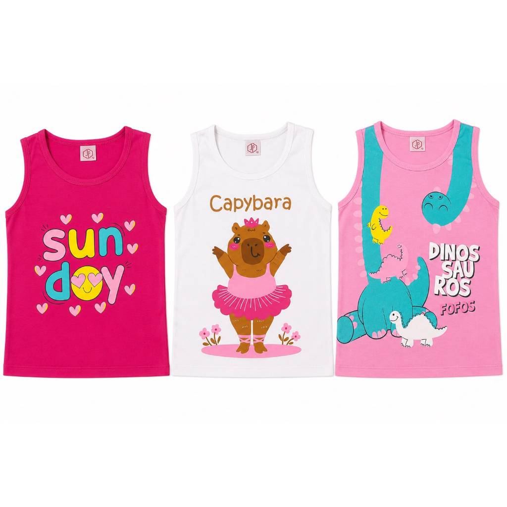 Kit 3 Regata Sortidas Menina Verão 1 ao 14 anos