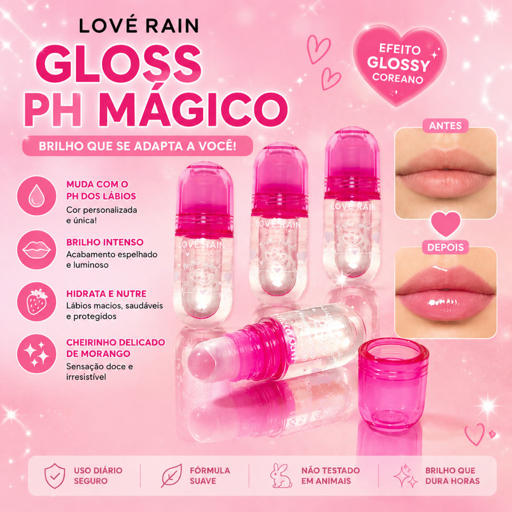 Gloss Labial PH Hidratante Lové Rain Cor que Muda