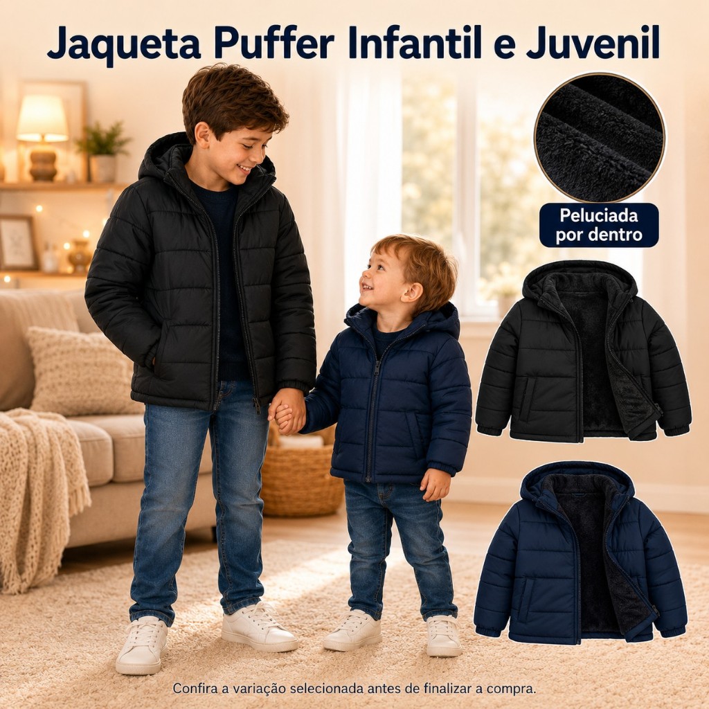 Jaqueta Puffer Infantil Bobojaco Masculino Pelucia