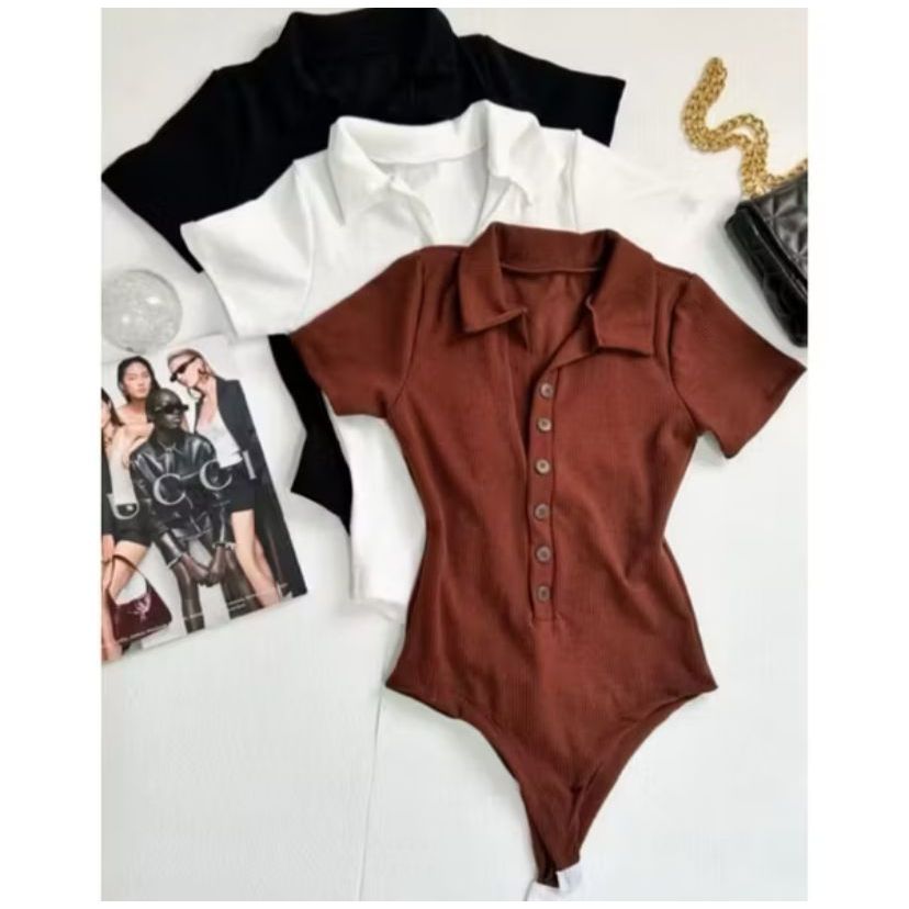Body Feminino Polo Com Botão Manga Curta Unico ou