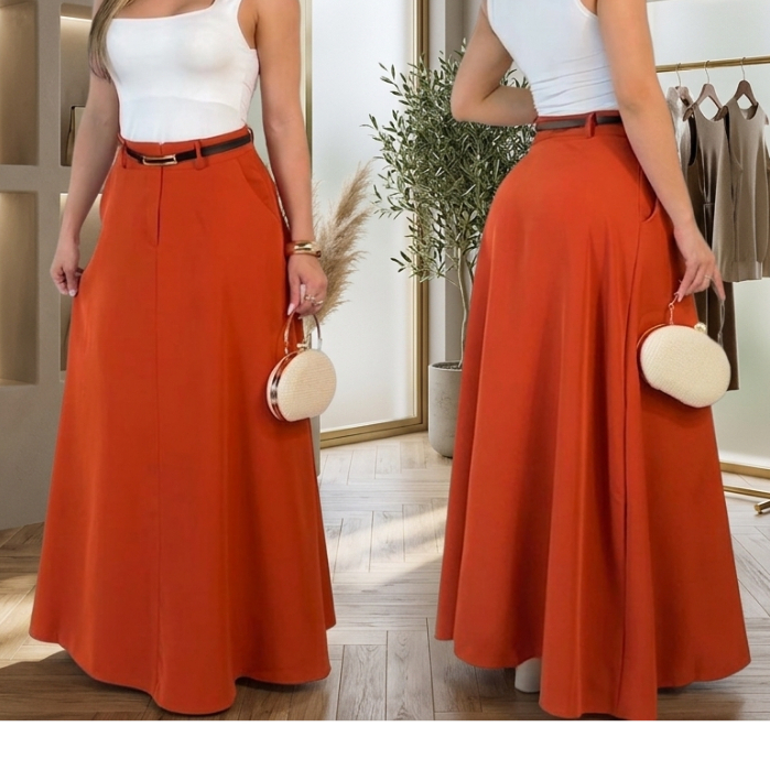 Saia Longa Feminina Alfaiataria Premium Moda Evang