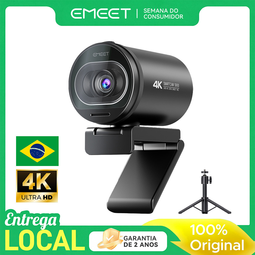 Webcam 4K EMEET S600 com Tripé, 1080p 60fps, Câm