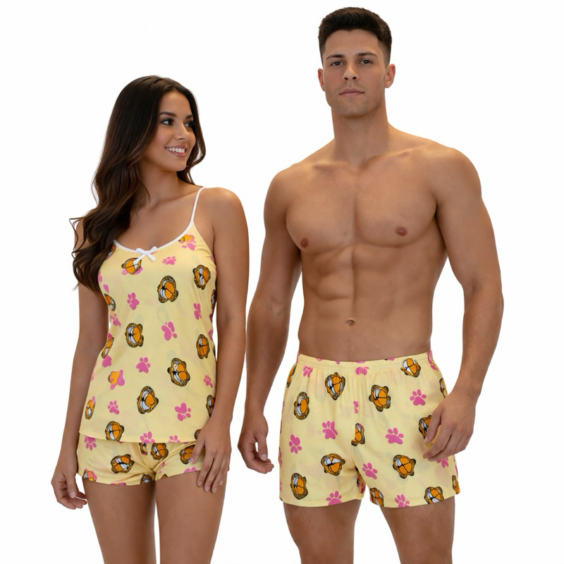 Kit Pijama Casal Baby Doll e Samba Canção Namora