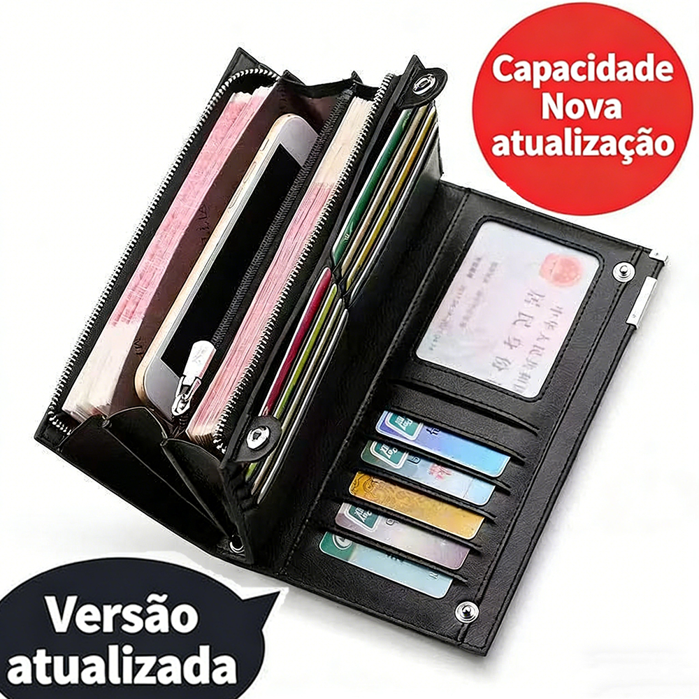 Carteira Masculina Retro Longa com Zíper | Couro 
