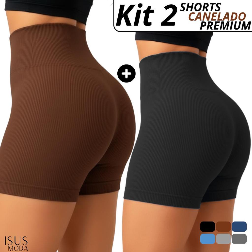 Kit 2 Shorts Canelado Cintura Alta Sem Costura par