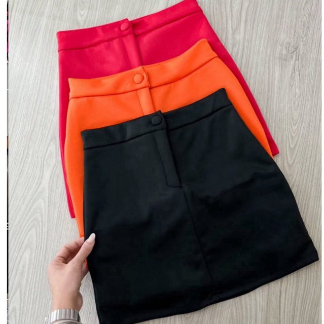 Short saia feminino neoprene botão Cintura alta p