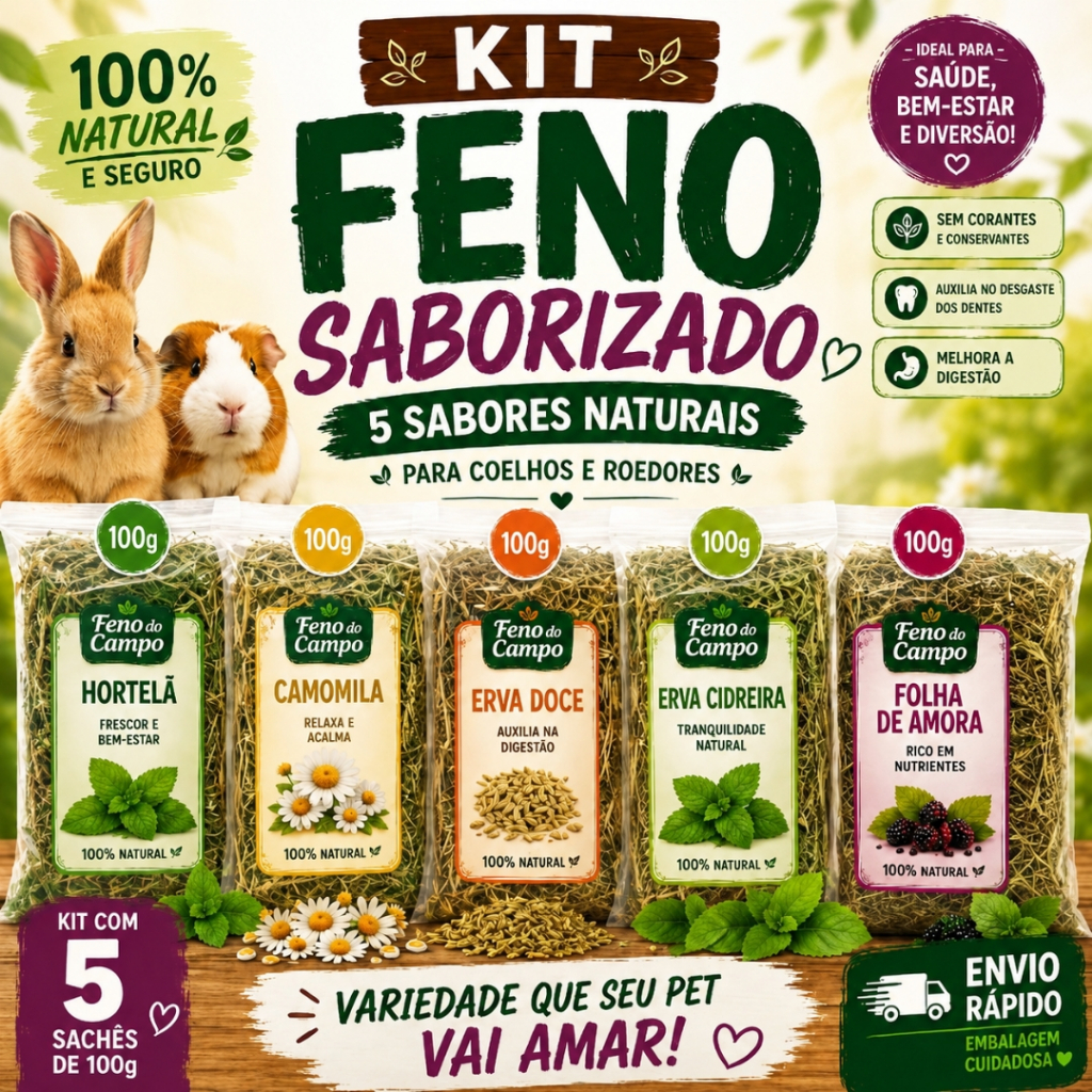 Kit Feno Saborizado Premium 500g 5 Sabores Naturai