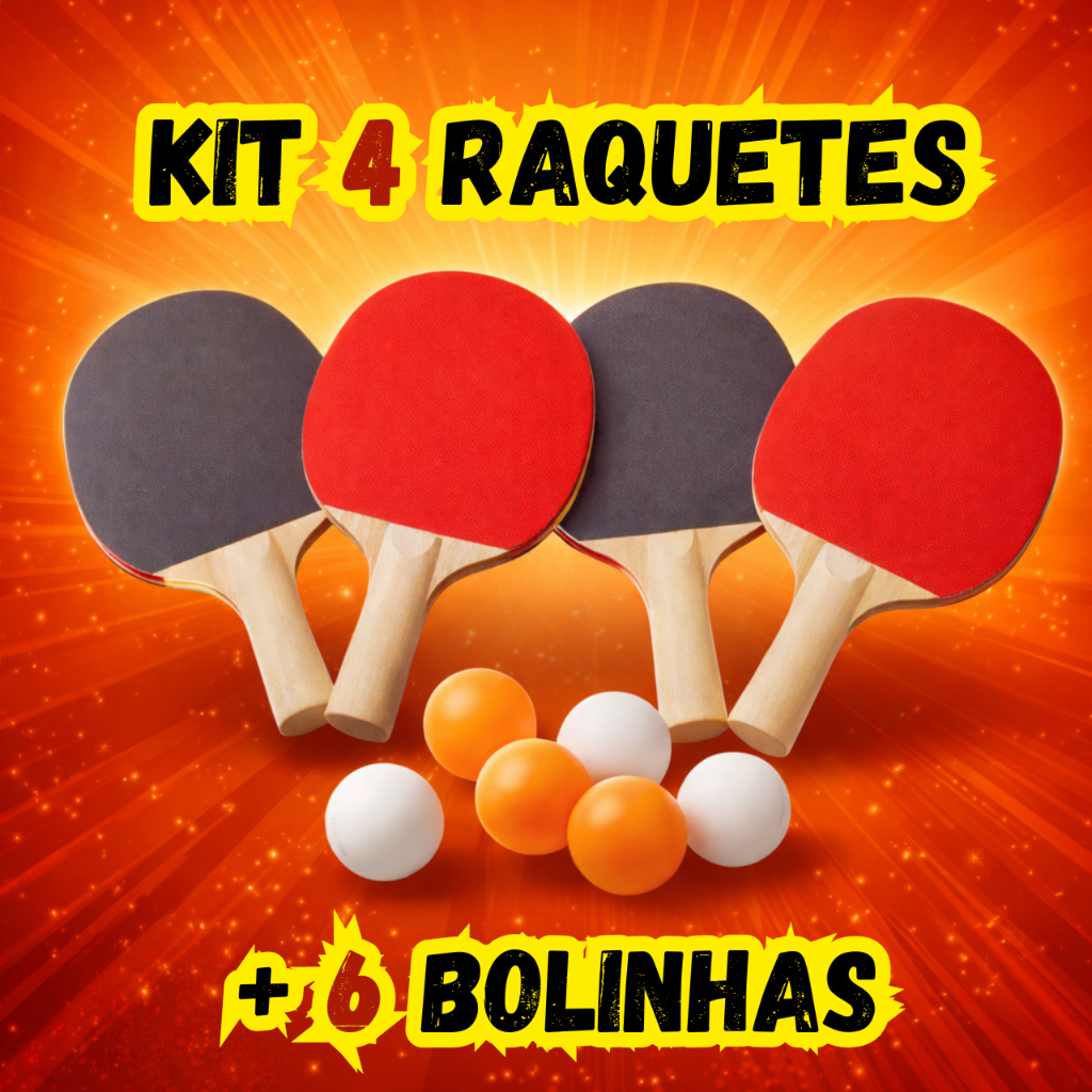 Kit 4 Raquetes 6 Bolinhas Ping Pong Tênis De Mesa
