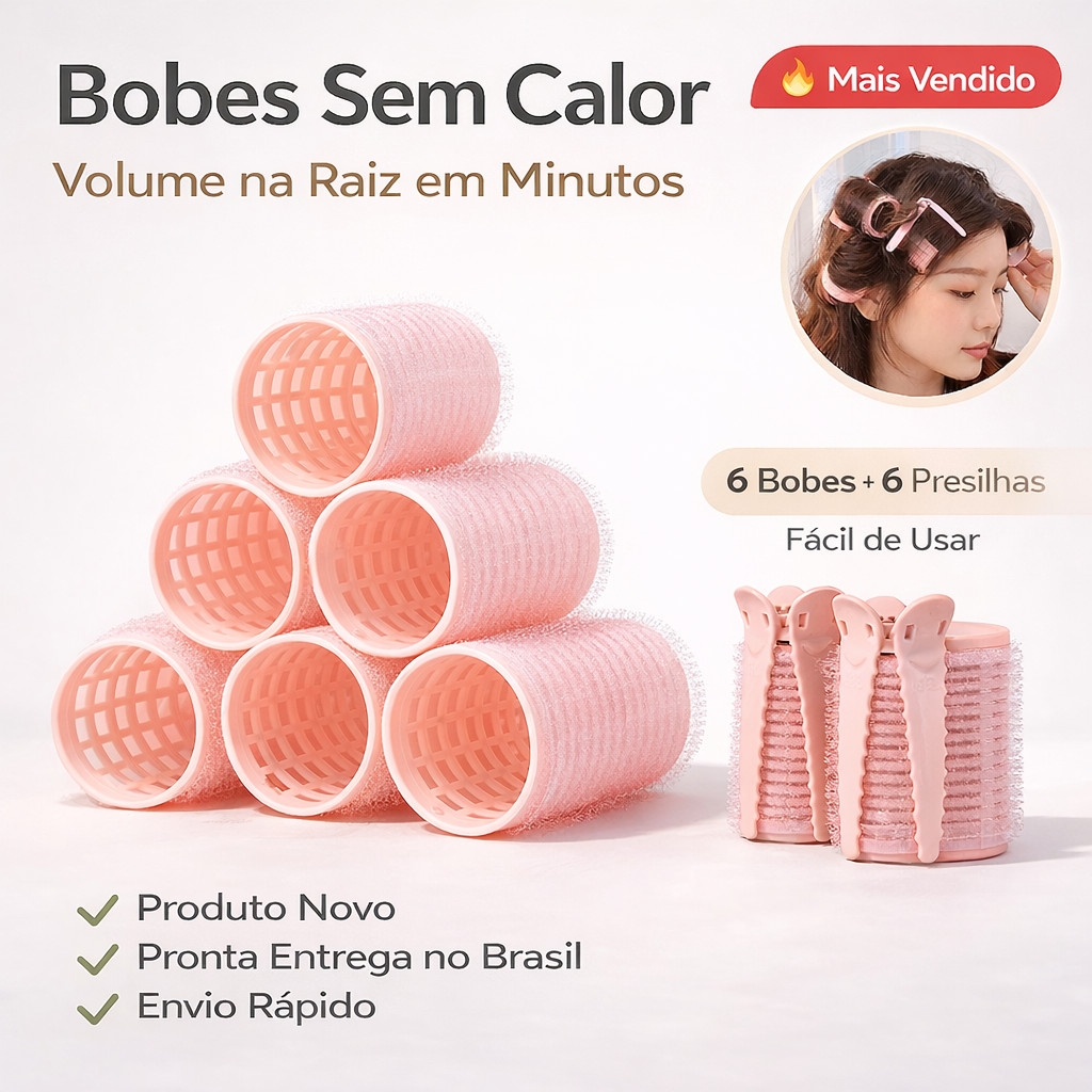 Bobes de Cabelo Sem Calor Kit 6+6 Presilhas Volume