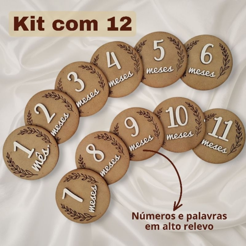Kit Mesversário MDF 1 mês a 1 ano Plaquinhas aco
