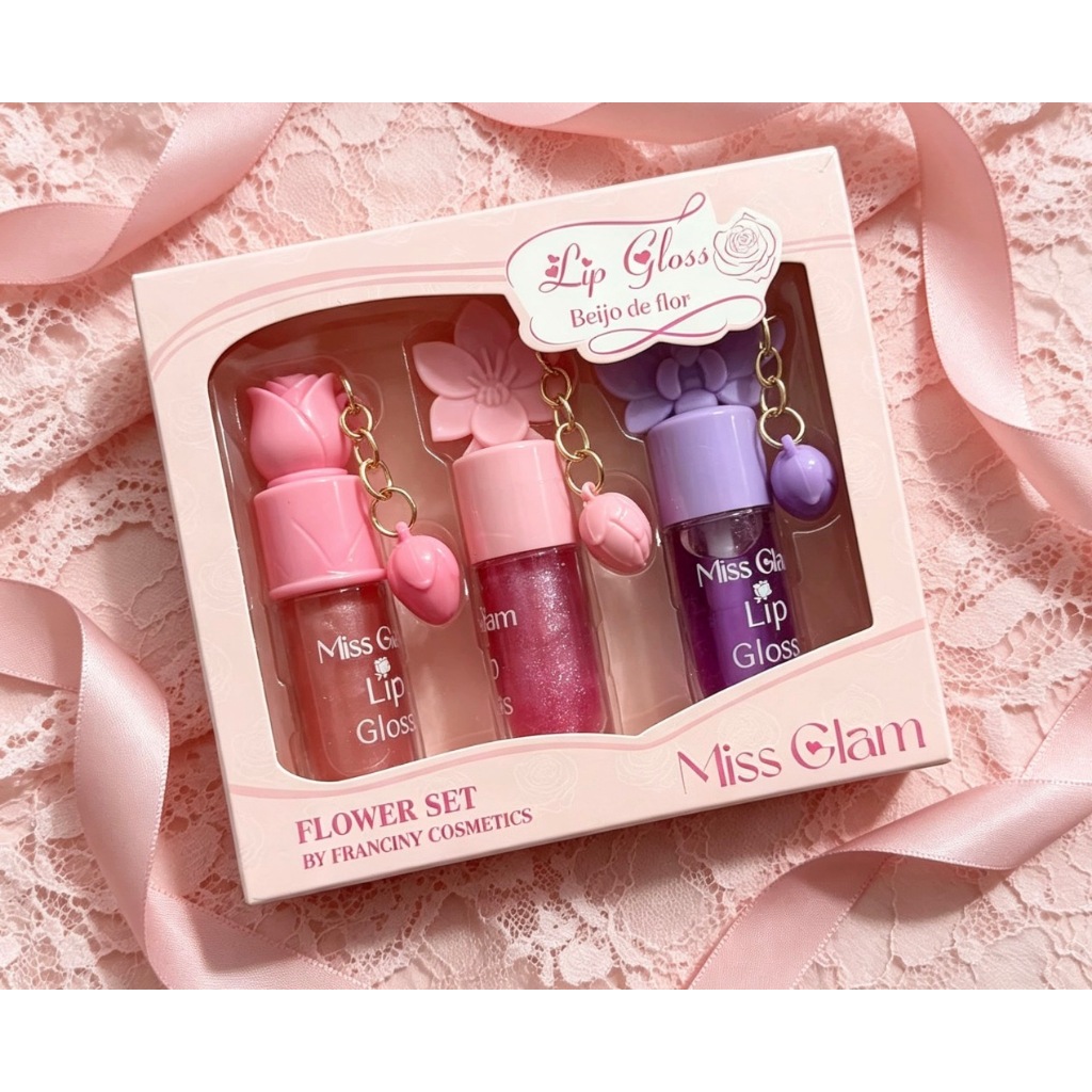 Kit Lip Gloss Flor 3 Cores  Gloss Labial Hidratant