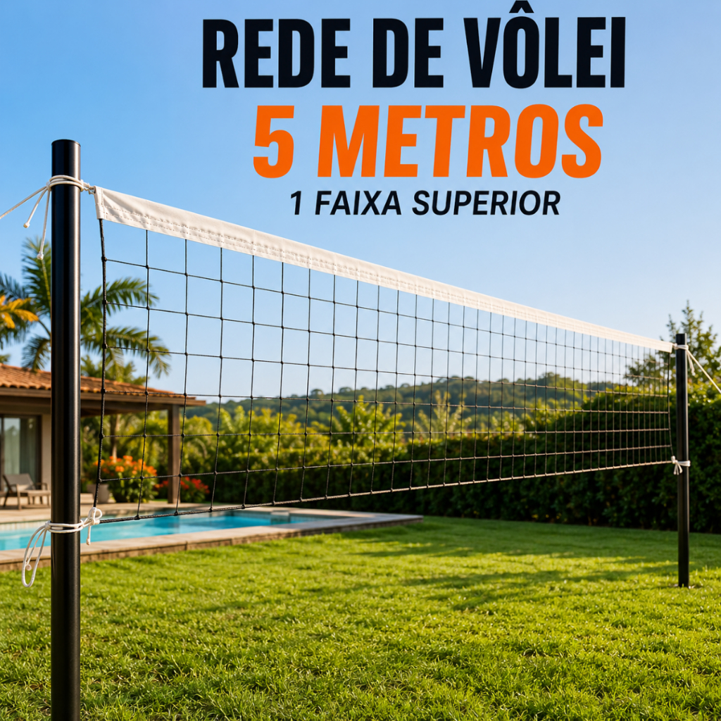 Rede Vôlei 5 Metros Recreação Polietileno Alta 