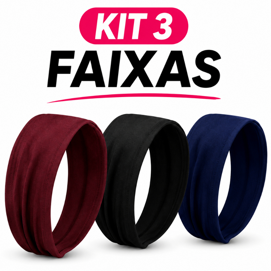 Kit 3 Headband Faixa de Cabelo Feminina Esportiva