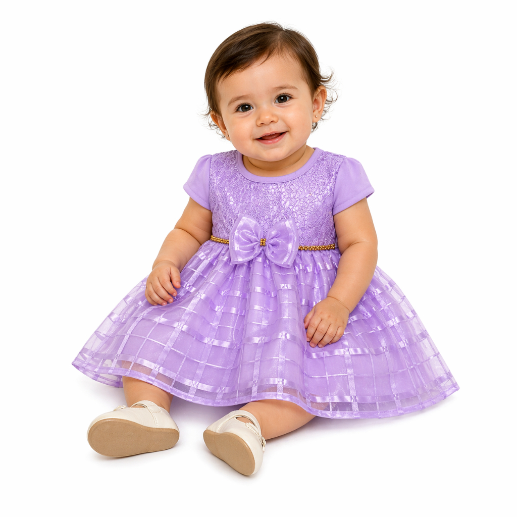 Vestido Infantil Bebê Menina Luxo Renda Tule com 
