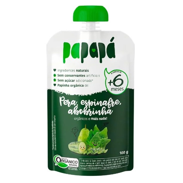 Papinha Orgânica Pera, Espinafre, Abobrinha Papap