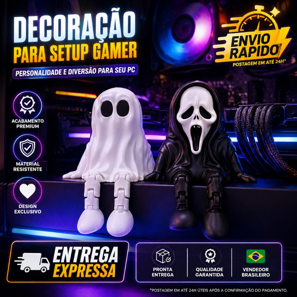 Decoração Setup Gamer Fantasminha e Ghostface Bo