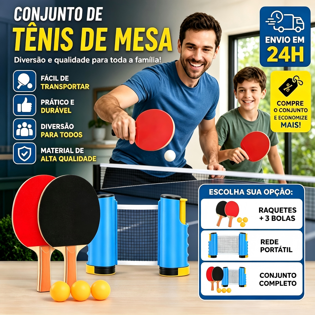 Kit Tênis de Mesa Infantil: Rede + Raquete | Inic