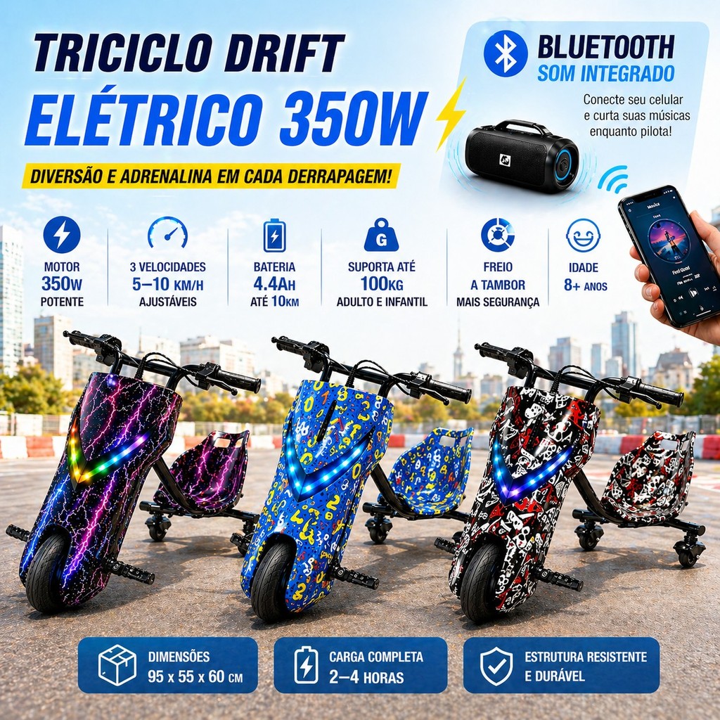 Triciclo Drift Elétrico 350W até 100kg | Infant
